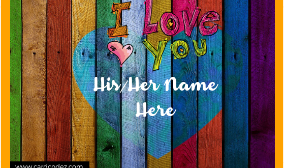 Write His/Her name on colorful heart on wood wall