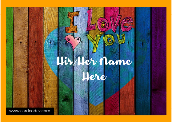 Write His/Her name on colorful heart on wood wall