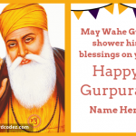 Write name on Happy Gurpurab Greeting Card whatsapp facebook cover card