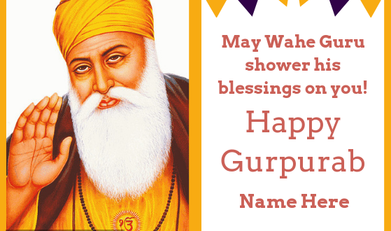 Write name on Happy Gurpurab Greeting Card