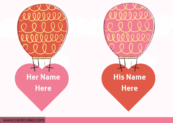 Write name on hot air balloon hold hearts