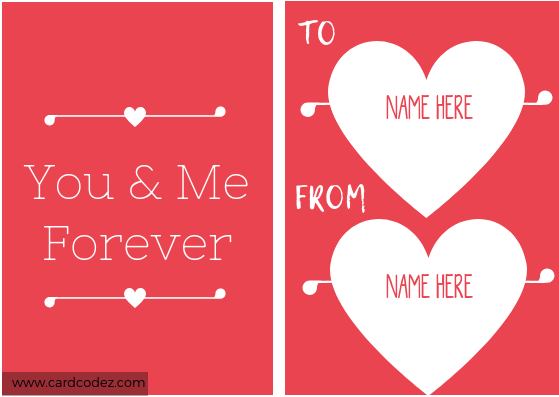 Write name on you and me forever hearts love card