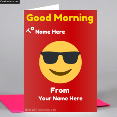 Write name on good morning sun smile greeting card