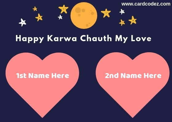 Karwa Chauth Husband and Wife Name in Heart Greeting Card