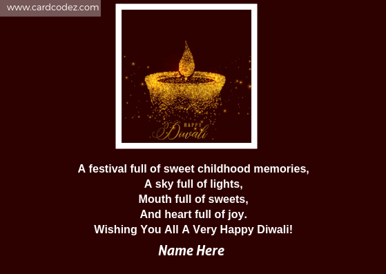 Write name on happy diwali to friends greeting card