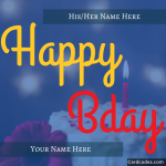 Write His/Her Name on Happy Bday Cake Greeting Card With Your Name
