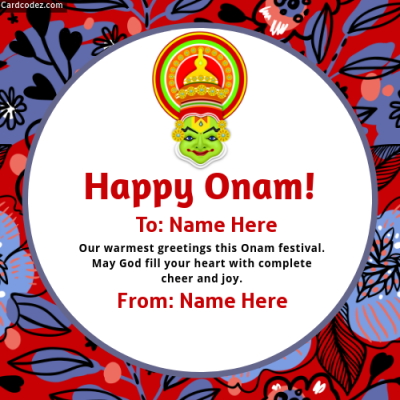 Name on Happy Onam Status Photo Wish Card