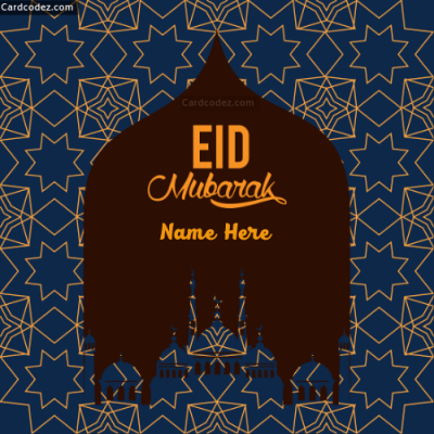Write Name on Eid Mubarak Greeting Card whatsapp status photo