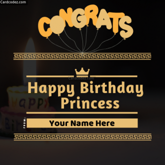 Write Name on Happy Birthday Princess Greeting Card