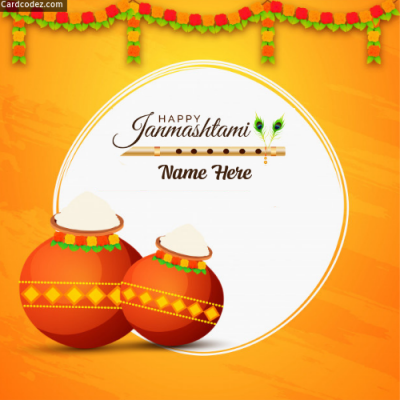 Write Name on Happy Janmashtami dahi handi greeting card