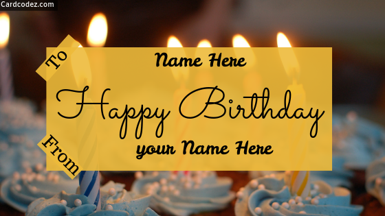 Write name on happy birthday greeting card with to name and from name