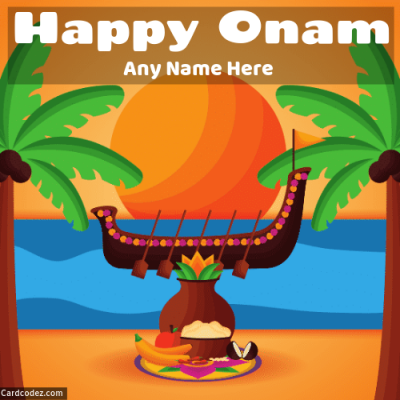 Write name on happy onam greeting card