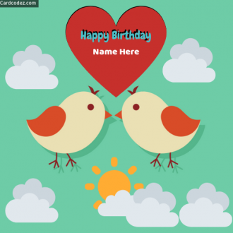 Write Name on Happy Birthday Birds Heart Photo