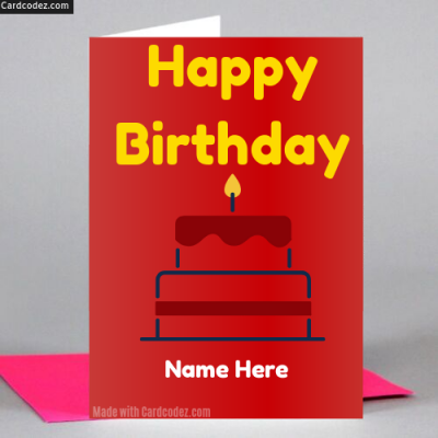 Write Name on Happy Birthday Cake Greeting Card Photo