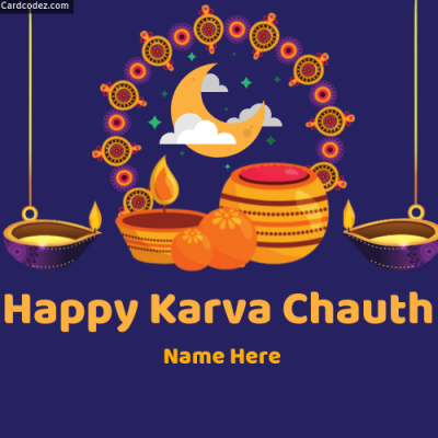 Write Name on Happy Karva Chauth Greeting Card