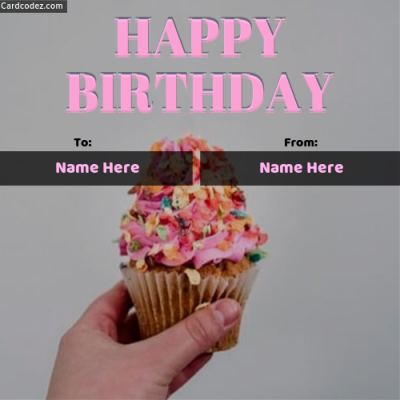 make online Happy Birthday Girl Pink Cupcake To From Name Photo Card