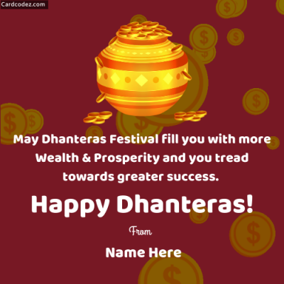 Write Name on Happy Dhanteras Photo Wishes whatsapp status dp image