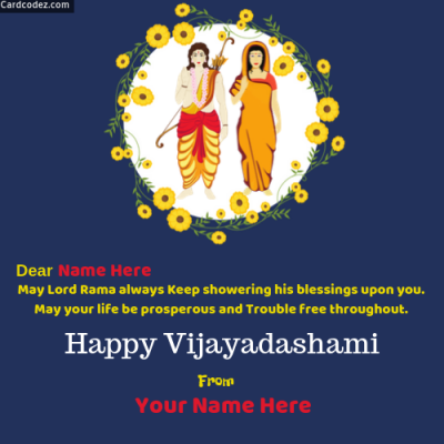 Write Name on Happy Vijayadashami Photo Card with to and from name