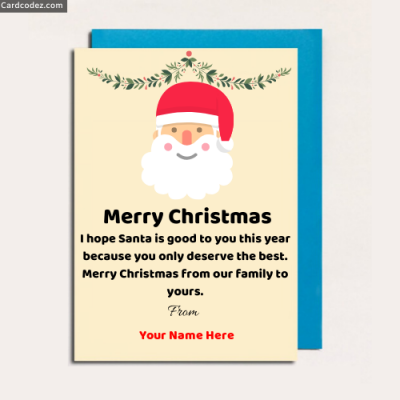 Write Name on Merry Christmas Santa Greeting Card with Wishes