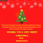Write Name on Wishing you a very Merry Christmas Tree Greeting Card Photo